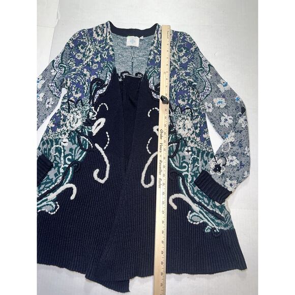 HWR Anthropologie Cardigan Women’s Size S Navy Blue Emma Embroidered Open Front - Picture 10 of 16